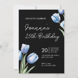 Elegant Blue Tulip Birthday Party Invitation Einladung