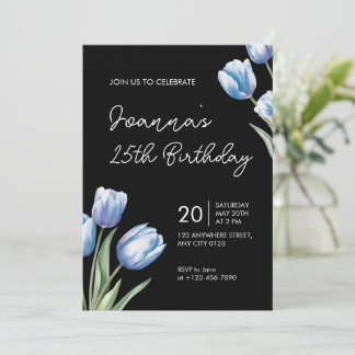 Elegant Blue Tulip Birthday Party Invitation Einladung