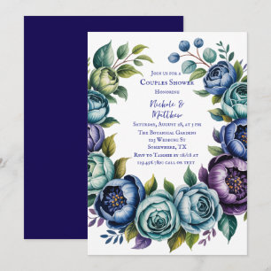 Elegant Blue Turquoise Floral Couples Dusche Einladung
