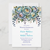 Elegant Blue Turquoise Floral Wedding Celebration Einladung (Vorderseite)