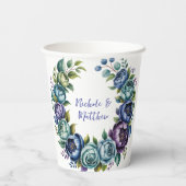 Elegant Blue Turquoise Floral Wedding Pappbecher (Rückseite)