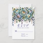 Elegant Blue Turquoise Floral Wedding RSVP Karte (Vorderseite)
