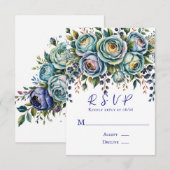 Elegant Blue Turquoise Floral Wedding RSVP Karte (Vorne/Hinten)