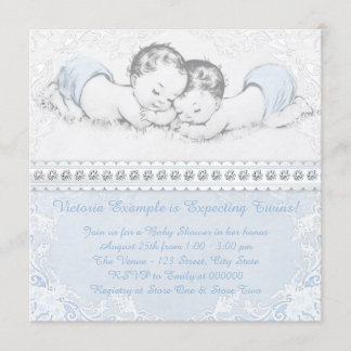 Elegant Blue Twin Boy Baby Shower Einladung