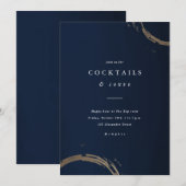 Elegant Blue und Gold Happy Hour Einladung (Vorne/Hinten)