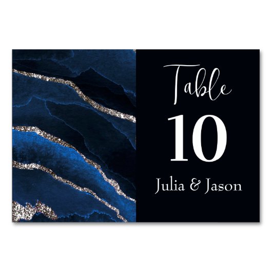 Elegant Blue und Silver Agate Tischnummer (Vorderseite)