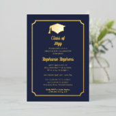 Elegant Blue University Graduation Party Gold Folieneinladung (Stehend vorne)