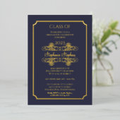 Elegant Blue University Graduation Party Gold Folieneinladung (Stehend vorne)