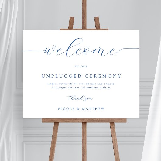Elegant Blue Unplugged Wedding Welcome Sign Poster