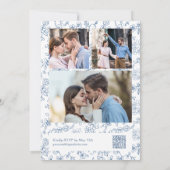 Elegant Blue Victorian Photo QR Code RSVP Wedding Einladung (Rückseite)