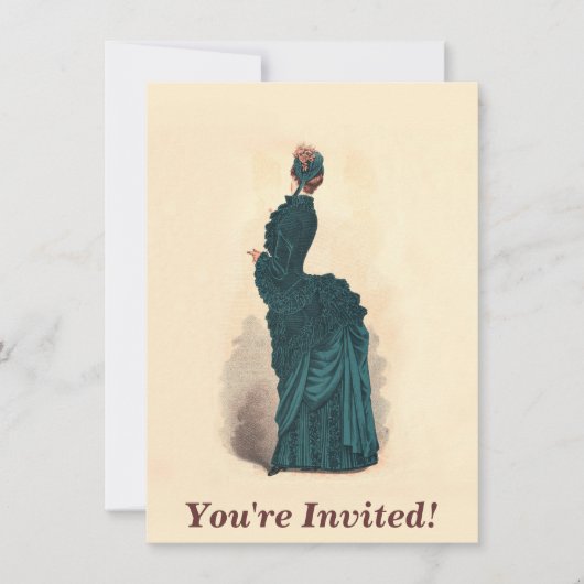 Elegant Blue Viktorianisch Dress Fashion Einladung (Vorderseite)