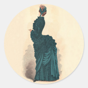 Elegant Blue Viktorianisch Dress Fashion Runder Aufkleber