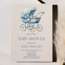 Elegant Blue Vintag Baby Carriage Baby Shower