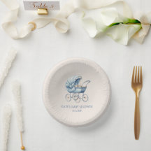 Elegant Blue Vintag Baby Carriage Baby Shower