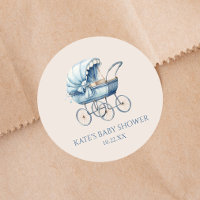 Elegant Blue Vintag Baby Carriage Baby Shower