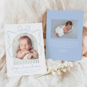 Elegant Blue Vintag Bow Foto Birth Ankündigung