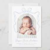 Elegant Blue Vintag Bow Foto Birth Ankündigung (Vorderseite)