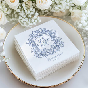 Elegant Blue Vintag Monogram Wappen Wedding Serviette