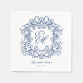 Elegant Blue Vintag Monogram Wappen Wedding Serviette (Vorderseite)