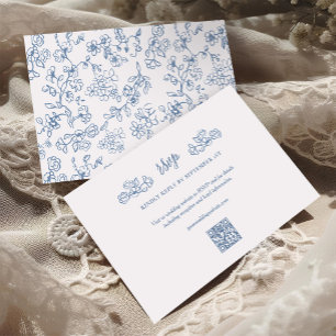 Elegant Blue Vintag Viktorianische Blumenhochzeit RSVP Karte