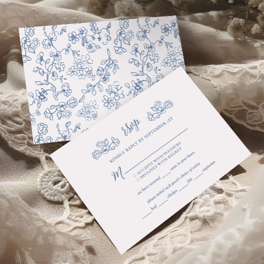 Elegant Blue Vintag Viktorianische Blumenhochzeit RSVP Karte