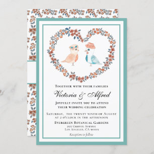 Elegant Blue Vintag Watercolor Love Birds Wedding Einladung
