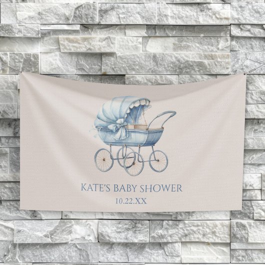 Elegant Blue Vintage Baby Carriage Baby Shower Banner