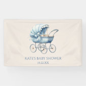 Elegant Blue Vintage Baby Carriage Baby Shower Banner (Horizontal)