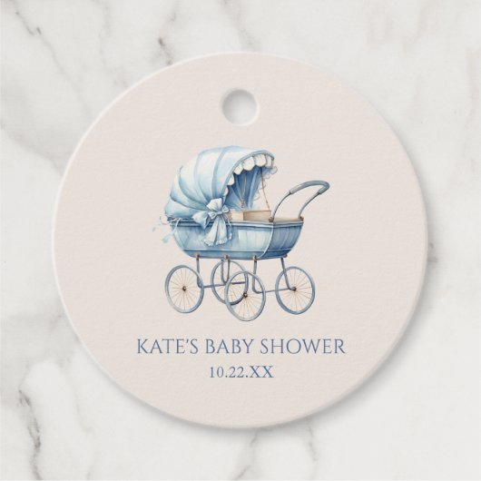 Elegant Blue Vintage Baby Carriage Baby Shower Geschenkanhänger (Vorderseite)