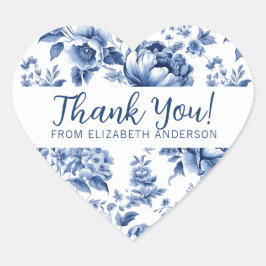 Elegant Blue Vintage Rose Floral Thank You Herz-Aufkleber