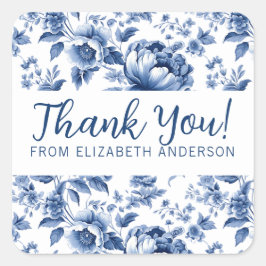 Elegant Blue Vintage Rose Floral Thank You Quadratischer Aufkleber