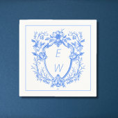 Elegant Blue Wappen Monogram Wedding Serviette