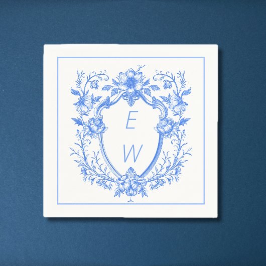 Elegant Blue Wappen Monogram Wedding Serviette