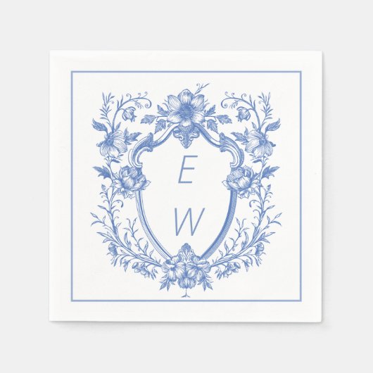 Elegant Blue Wappen Monogram Wedding Serviette (Vorderseite)