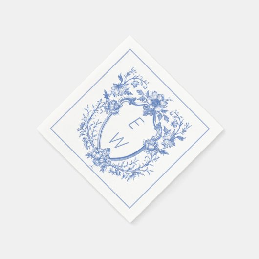 Elegant Blue Wappen Monogram Wedding Serviette (Ecke)