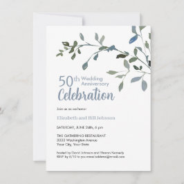 Elegant Blue Watercolor 25. Hochzeitstag Einladung
