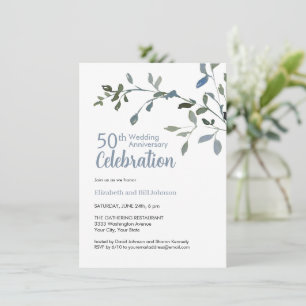 Elegant Blue Watercolor 25. Hochzeitstag Einladung
