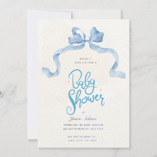 Elegant Blue Watercolor Baby Shower Invitation Einladung (Vorderseite)