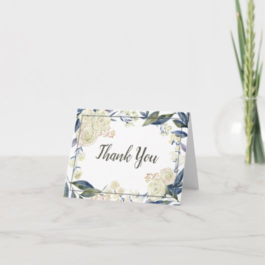 Elegant Blue Watercolor Blume Wedding Vielen Dank Dankeskarte (Vorderseite)