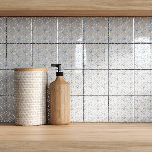 Elegant Blue Watercolor Botanical Pattern Fliese