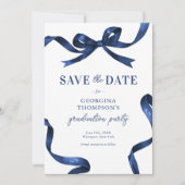 Elegant Blue Watercolor Bow Graduation Save The Date (Vorderseite)