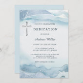 Elegant Blue Watercolor Dedication for Boy Einladung (Vorne/Hinten)