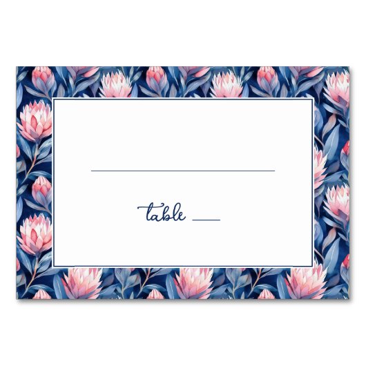 Elegant Blue Watercolor Floral Border Tischnummer (Vorderseite)