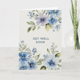 Elegant Blue Watercolor Floral Get Well Soon Karte