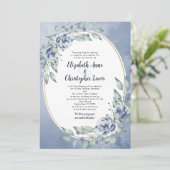 Elegant Blue Watercolor Floral Oval Frame Wedding Einladung (Stehend Vorderseite)