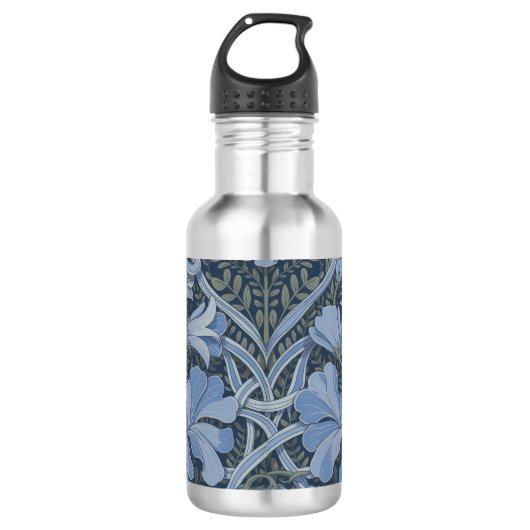 Elegant Blue Watercolor Floral Pattern Edelstahlflasche (Vorderseite)