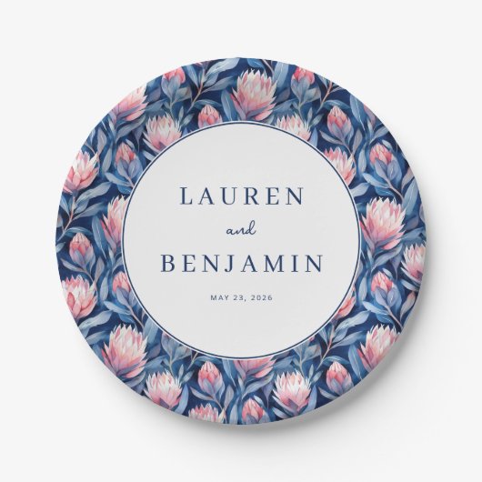 Elegant Blue Watercolor Floral Pattern Pappteller (Vorderseite)