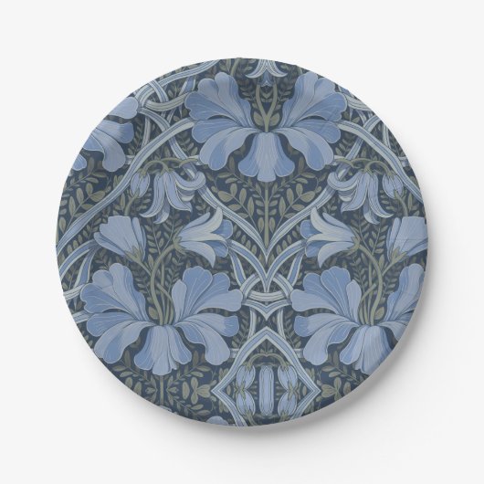 Elegant Blue Watercolor Floral Pattern Pappteller (Vorderseite)