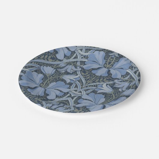 Elegant Blue Watercolor Floral Pattern Pappteller (Schrägansicht)