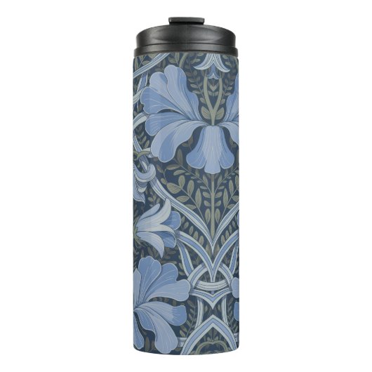 Elegant Blue Watercolor Floral Pattern  Thermosbecher (Vorderseite)
